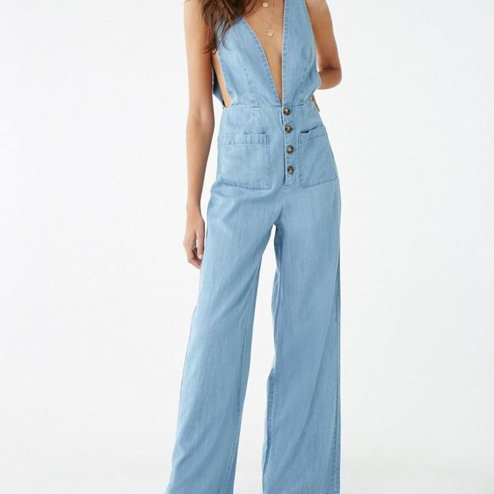 Forever 21 chambray pinafore jumpsuit